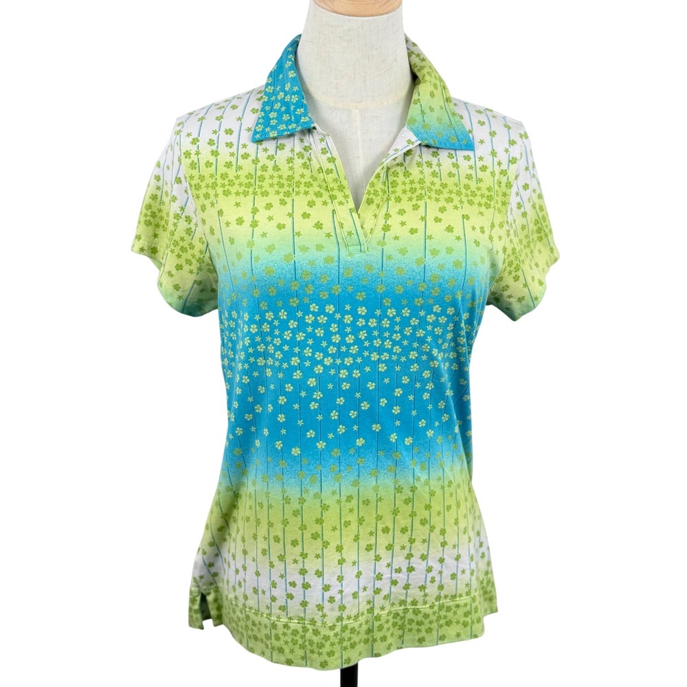 Tommy Bahama‎ M Golf Polo Green Blue Ombre Clover Floral St Patricks Day Resort